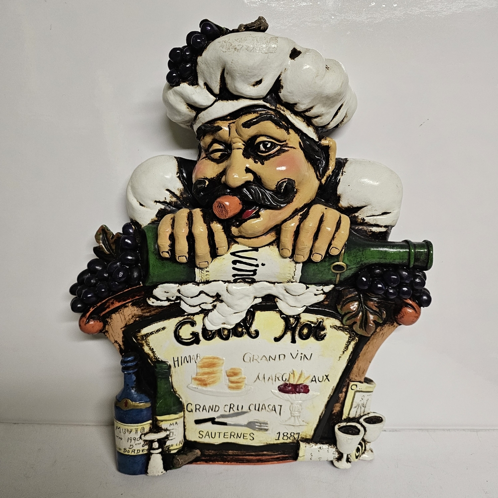 Natura Chef Wall Plaque 16" - Wine & Bistro Kitchen Decor - Built-in Hook